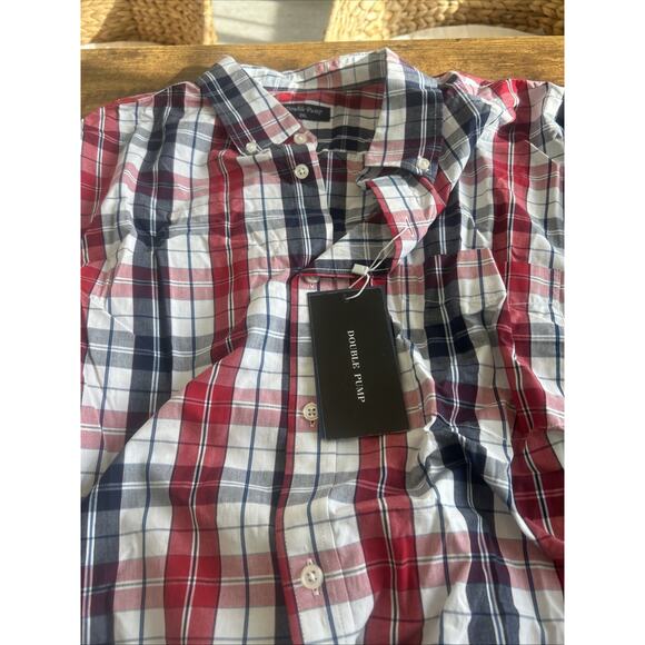 Double Pump 2XL Mens Button Down Shirts Cotton Long Sleeve Shirts - Plaid - NWT - Picture 8 of 11